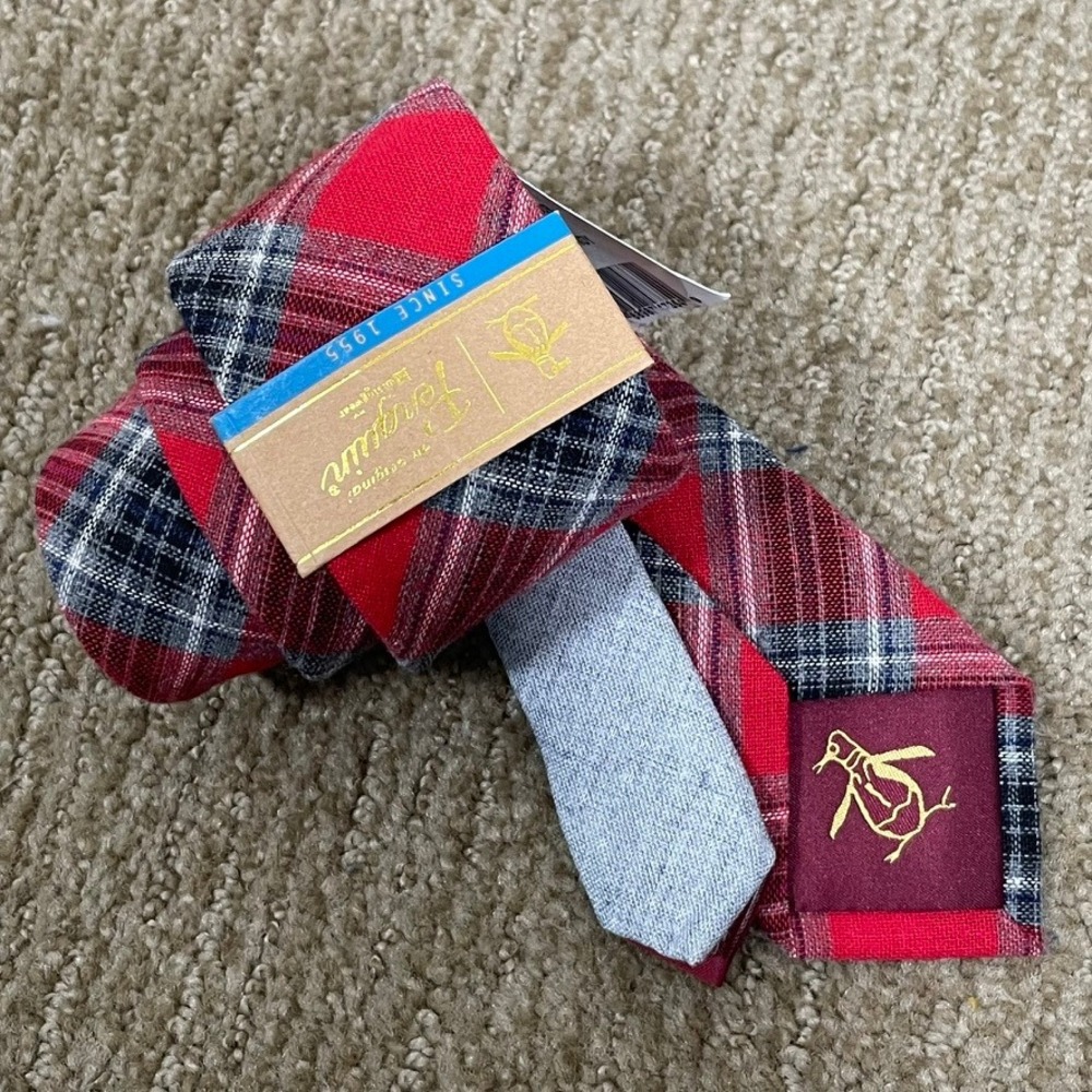 Original Penguin Plaid Necktie Academic Preppy Burgundy New Heritage Skinny Tie